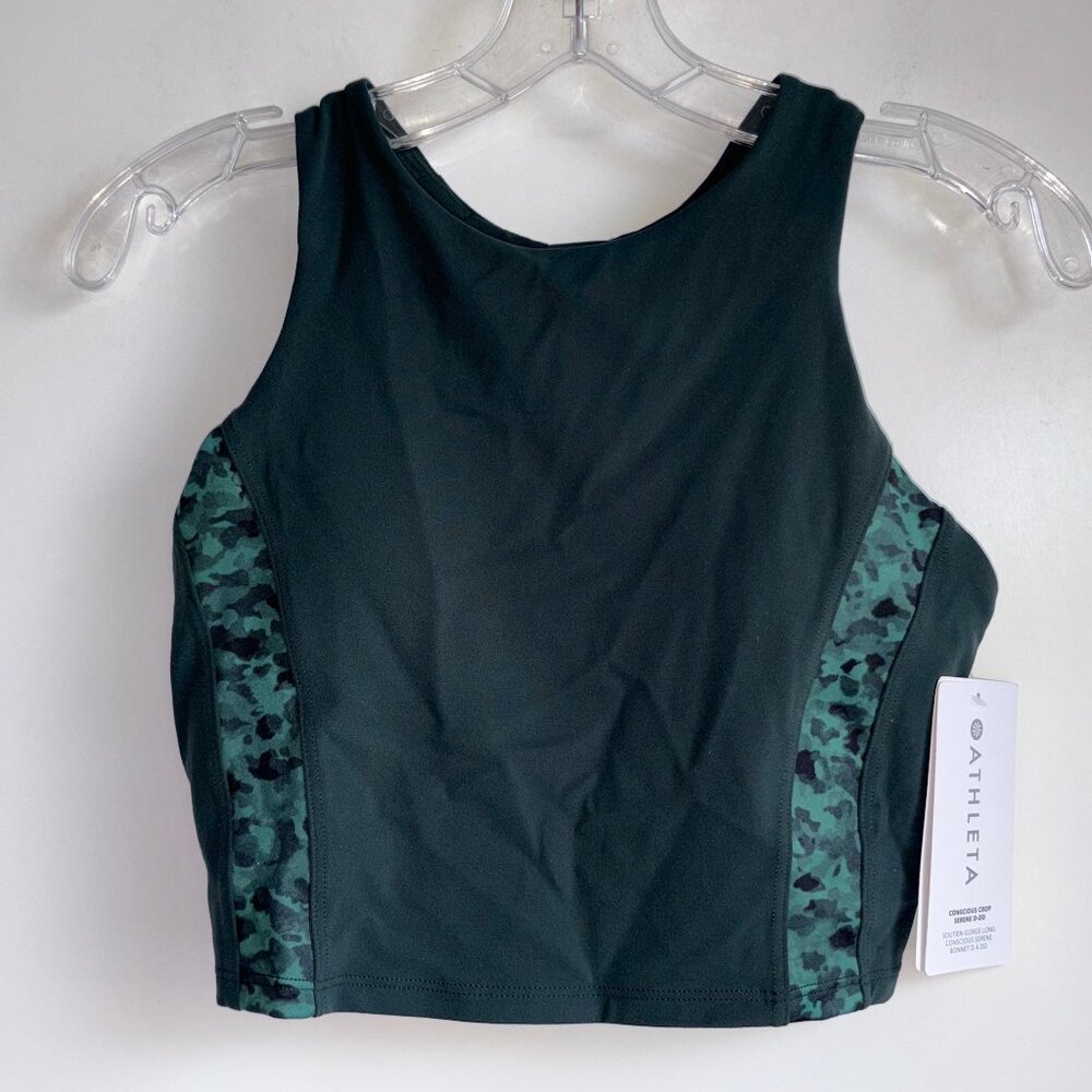 NWT Athleta Conscious Crop Top Serene D-DD Sports Bra Size Small Green Camo